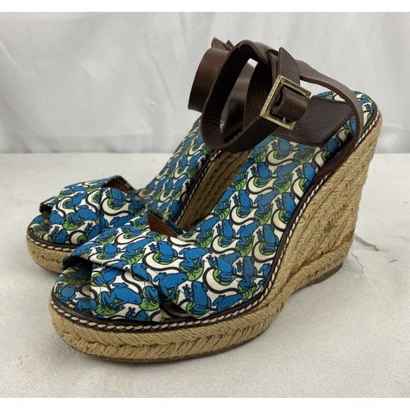 Tory Burch Shoes - Tory Burch Frog Lilly Pad Graphic Print Espadrille Rope Wedges Size 6